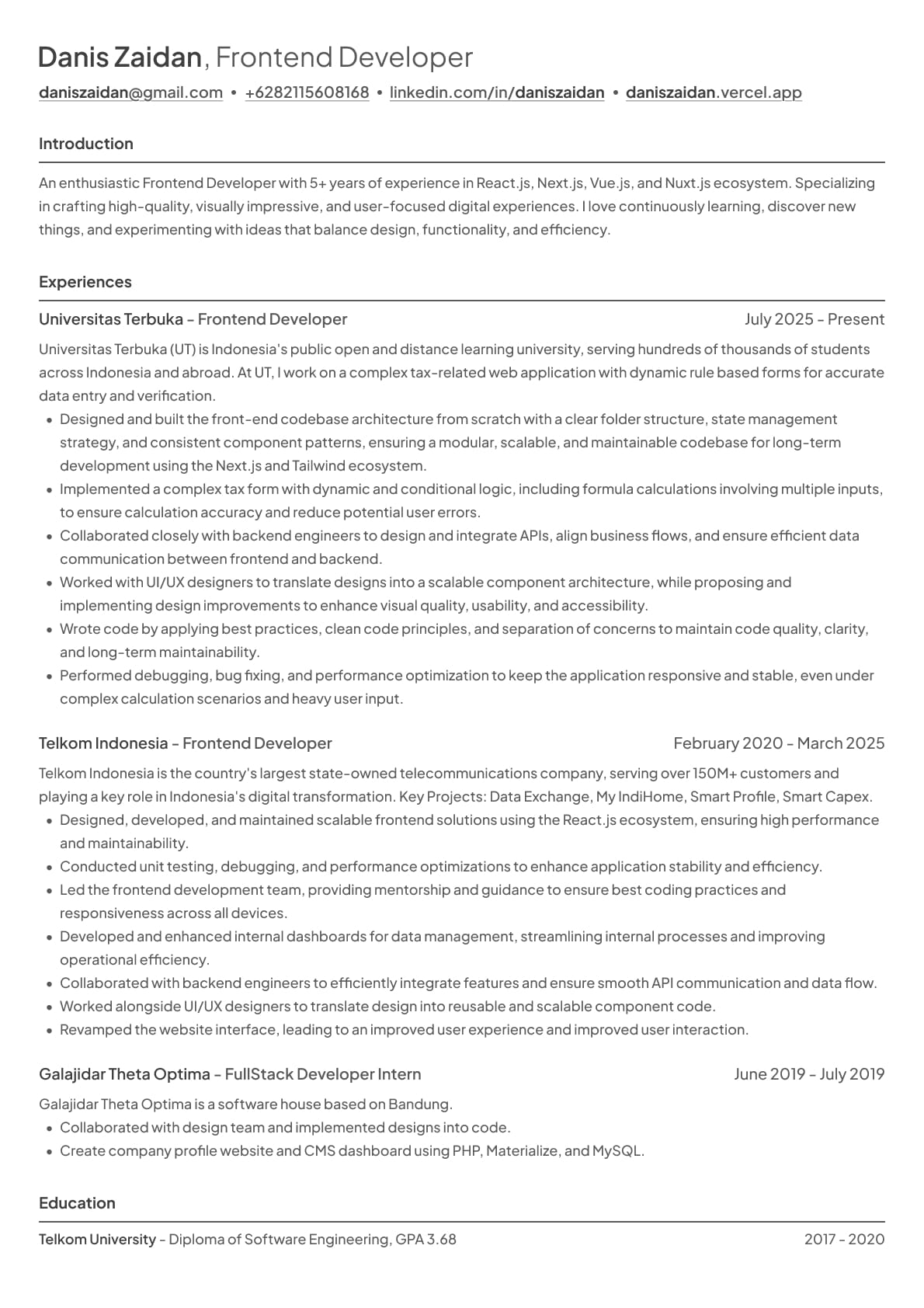 Original CV, page 1