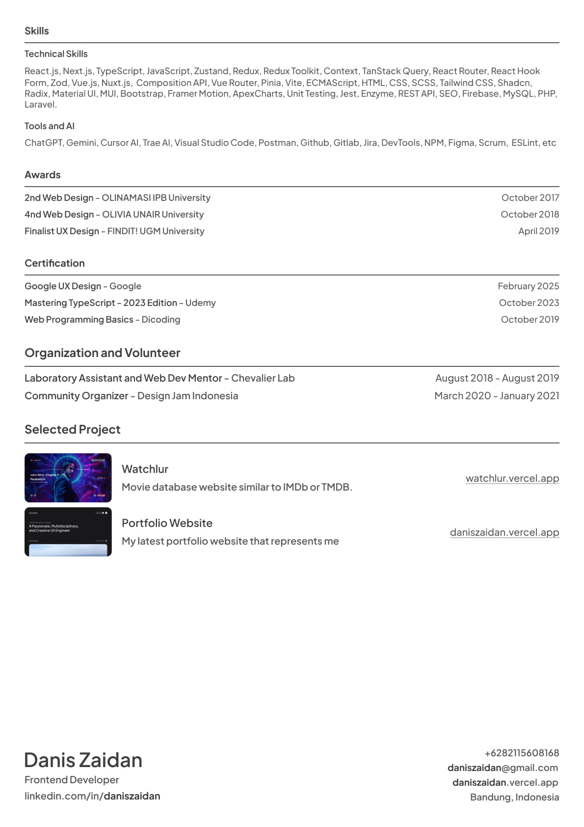 Original CV, page 2