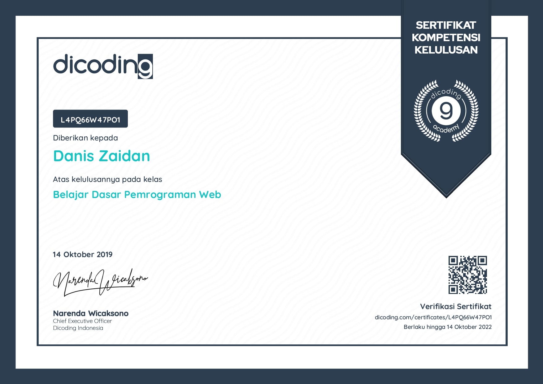 Web Programming Basics certificate
