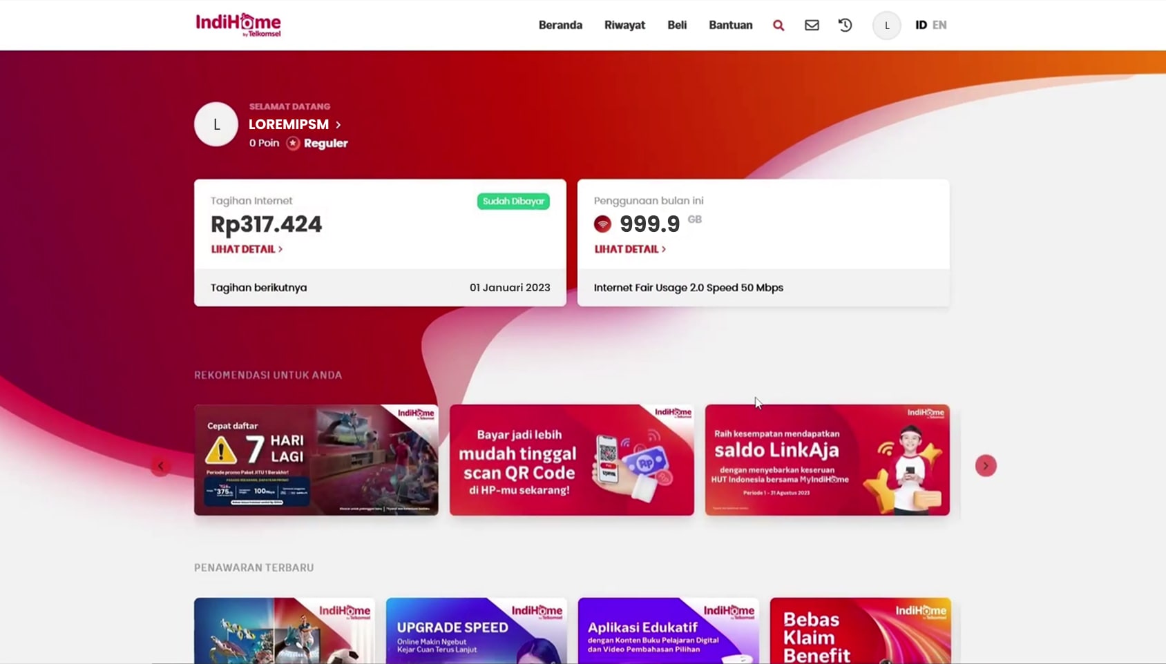 My IndiHome interface preview